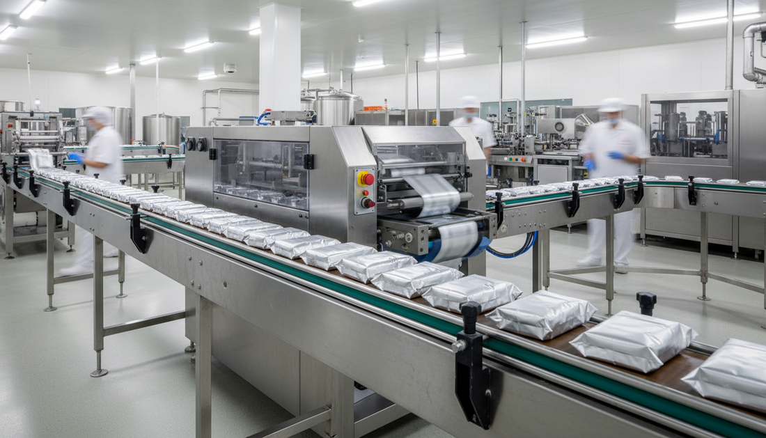 Industrial flow wrap packaging machine production line