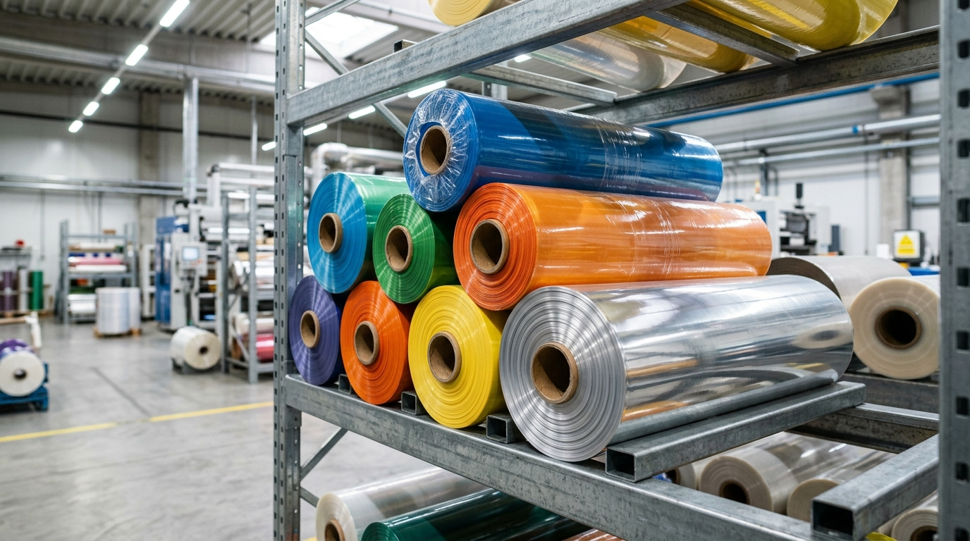 Industrial packaging film rolls in lamination facility